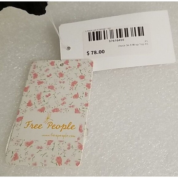 FREE PEOPLE CHECK ON IT NWT XS Black Faux Wrap Long Sleeve Draped Top NEW T8 - Picture 6 of 10